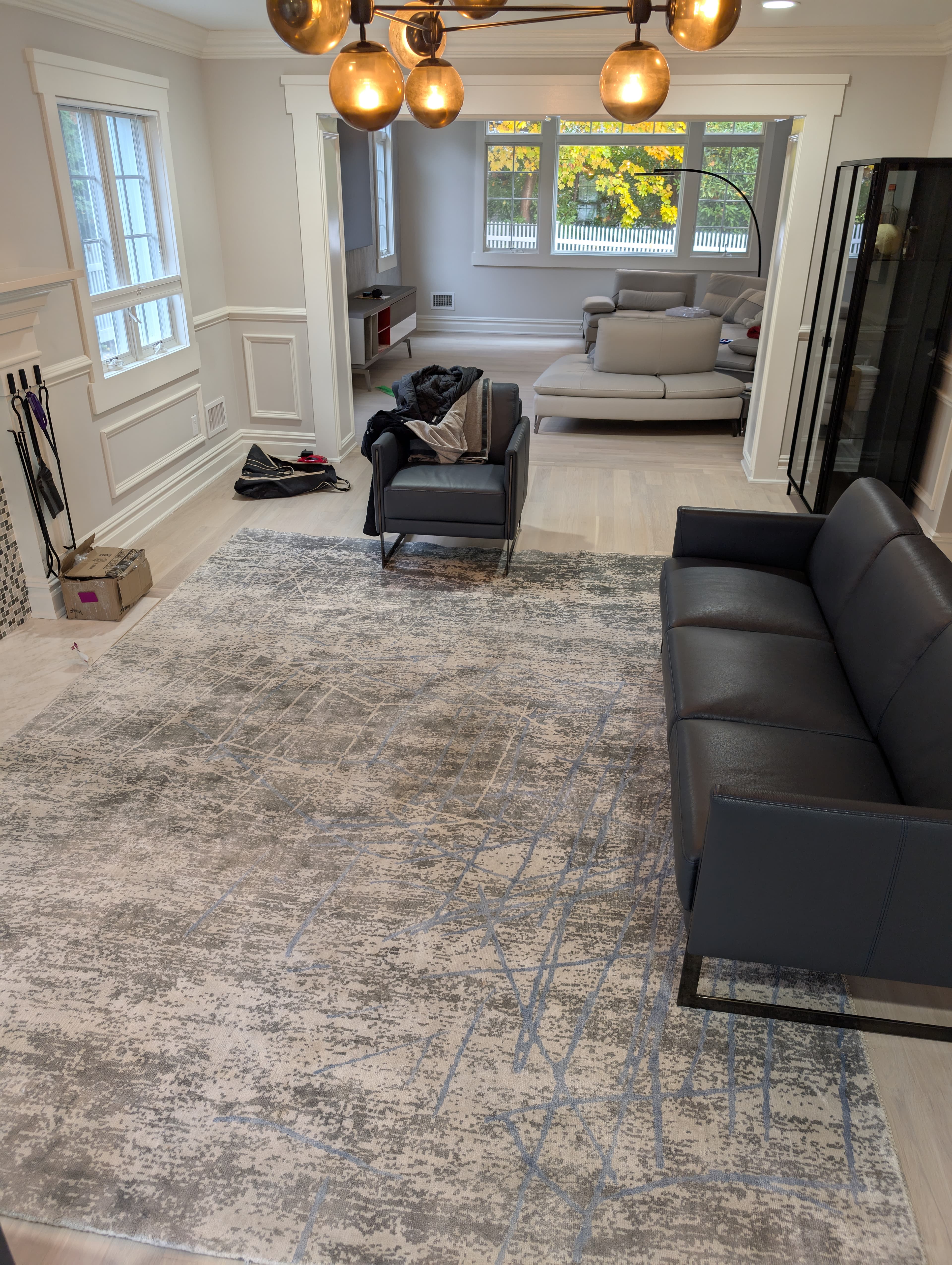 Modern hand-knotted area rug in living room — job in Hackensack, NJ area